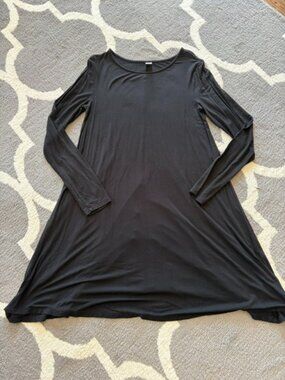 Ladies Black Cotton Long Sleeve Dress